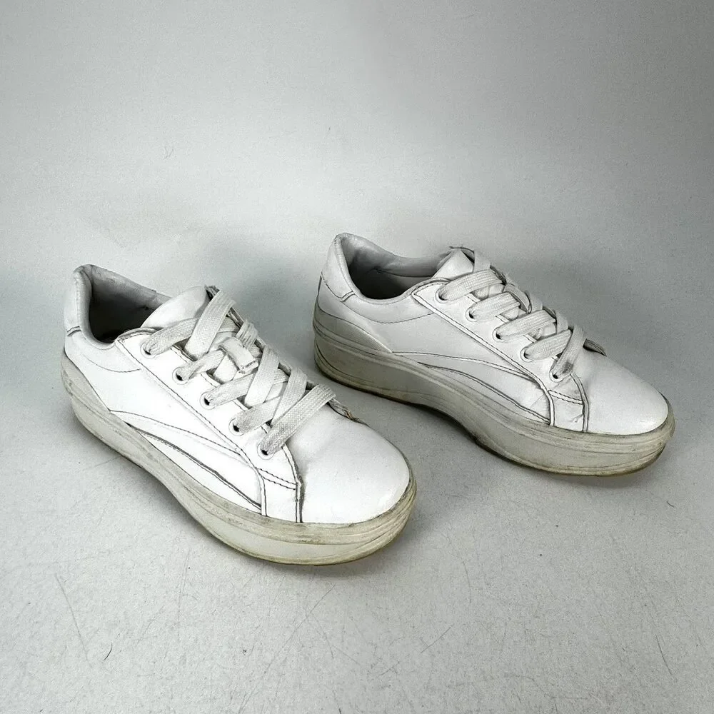 Bershka Womens Size EU 36 US 5.5 Platform Chunky White Leather Sneaker